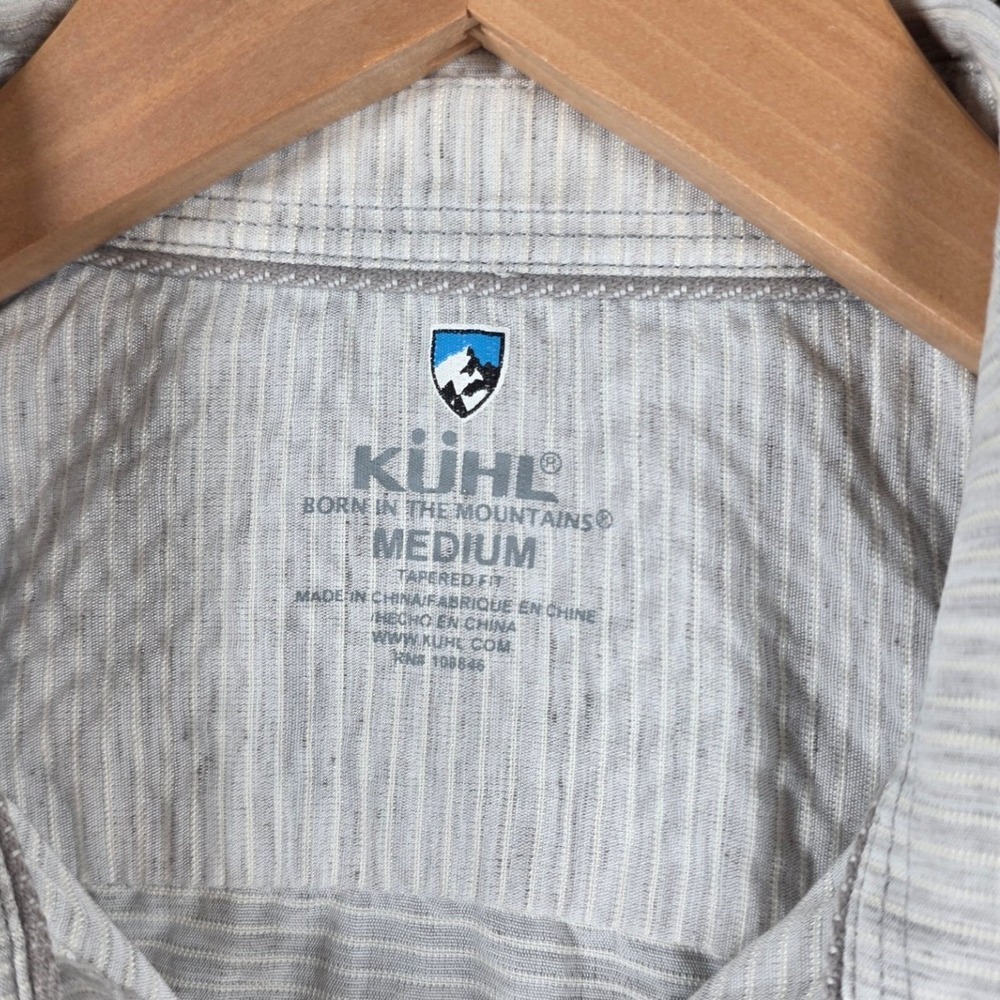 Kuhl Mens Riveara Tapered Fit Short Sleeve Button Down Shirt Gray Striped Medium - Picture 3 of 7
